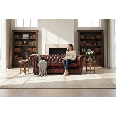 Chesterfield Sofa Suite Antique Oxblood Real Leather