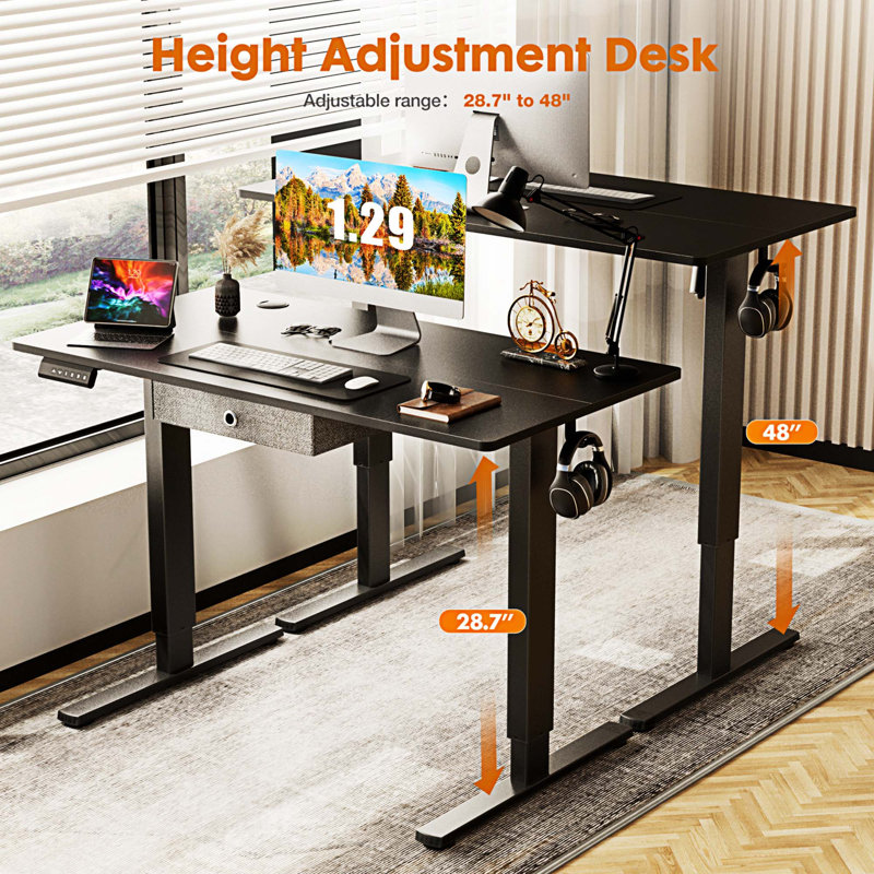 Markisha Adjustable Metal Base Standing Desk, Black/Black, 48" H x 47" W x 23" D