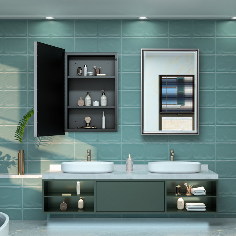 Armoire à pharmacie avec miroir et 3 tablettes Cyrille, Argent, H 24 po x l 16 po x P 5,2 po