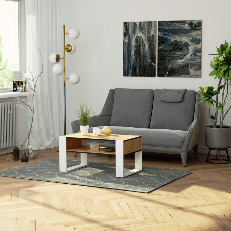 Routenberg Coffee Table with Storage, White/Craft oak colors