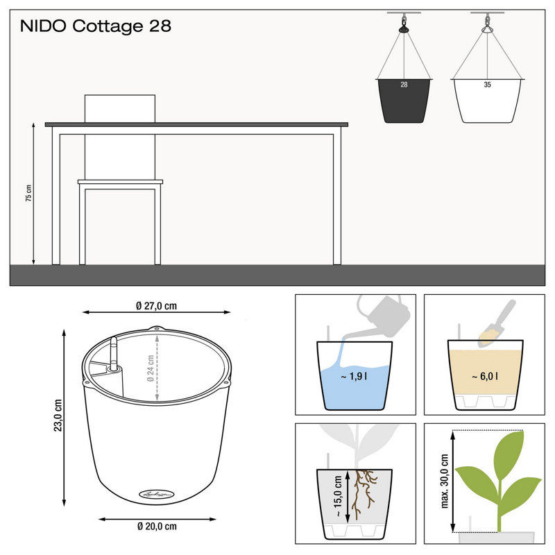 Hanging Planter, Mocha, 23cm H x 27cm W x 27cm D