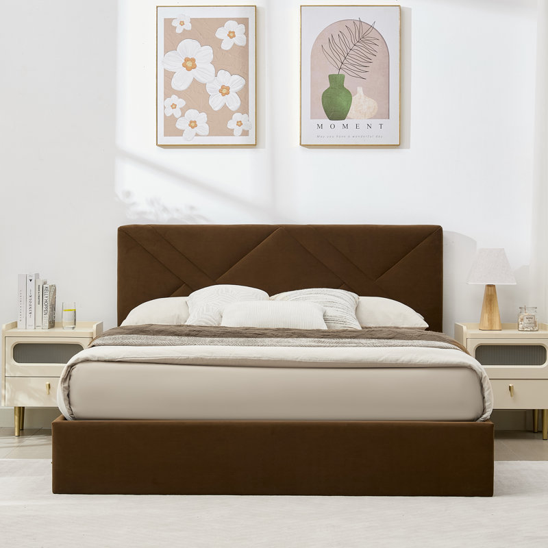 Lit plateforme tapissier avec rangement Gaillarde, Grand, Brun