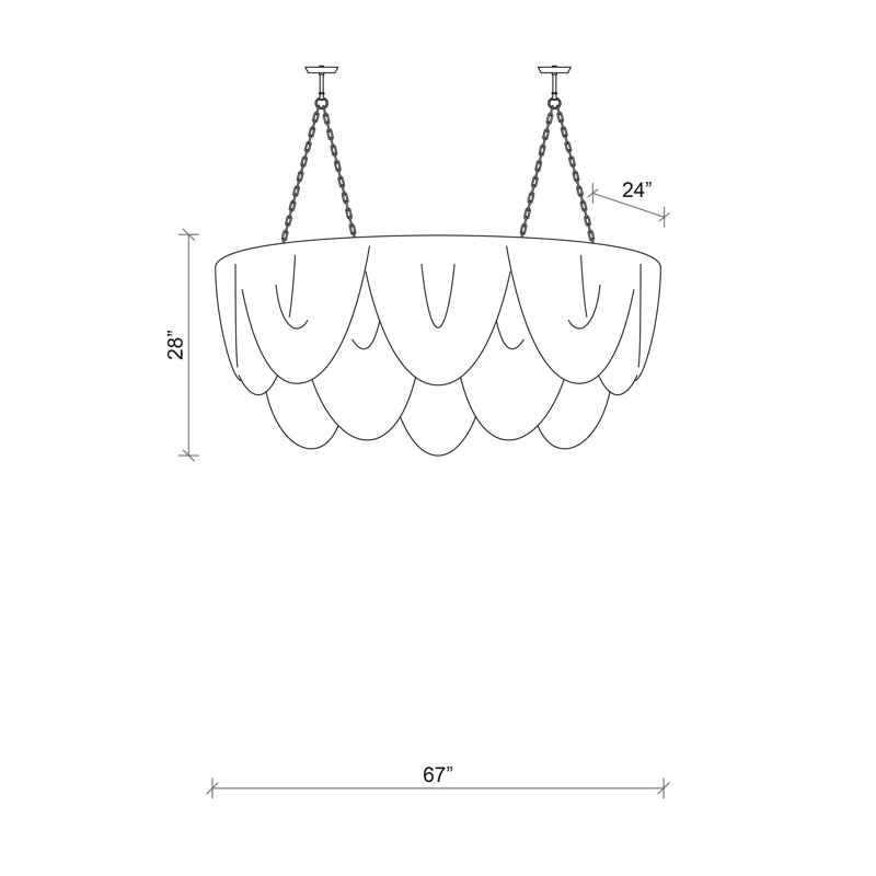 Medium Oval Leather Fringe Chandelier, 28'' H X 67'' W X 24'' D