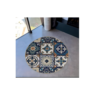 Tapis décoratif rond rond à motif de carreaux antique lavable à la machine