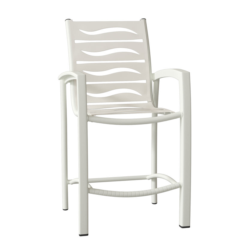 South Beach Outdoor Bar Stool, Shell, Parchment Vinyl