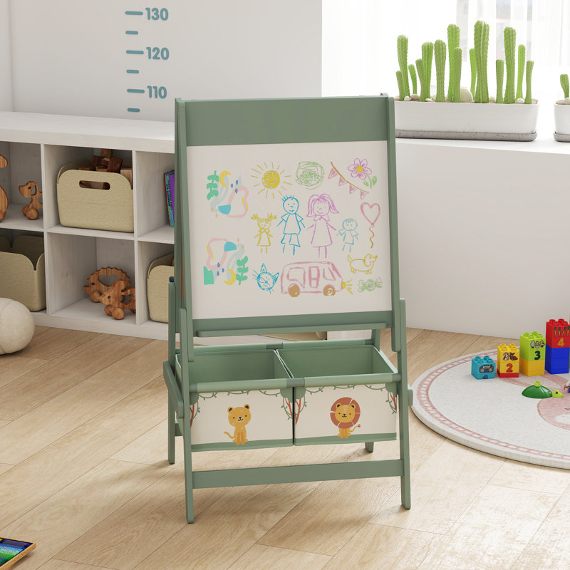 AIYAPLAY 3-in-1 Kids Easel, Double-Sided Art Easel with Paper Roll, Green