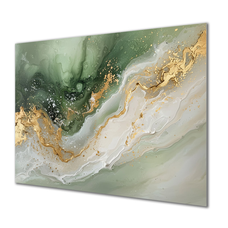 Éphémère chemin émeraude vers la pierre précieuse II - décoration murale moderne en métal marbré, H 30 po x l 40 po