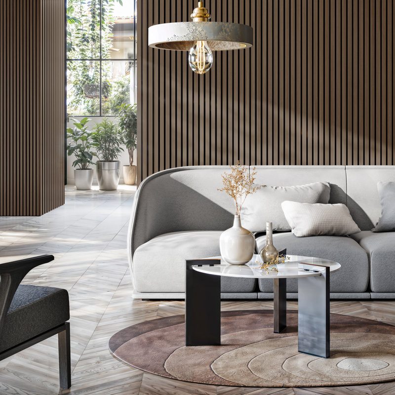 Panneau mural acoustique en bois 106 po x 12,6 po, panneaux décoratifs insonorisés pour murs et plafonds, panneaux muraux en bois à lattes 3D