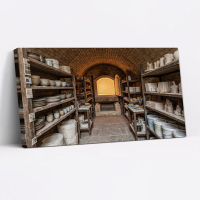 Brick Vaulted Pottery Studio with Glowing Kiln Canvas Wall Art