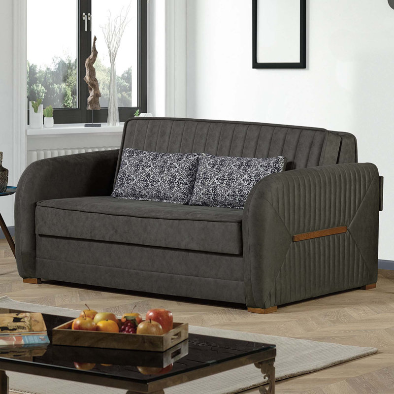 Ferrel 67 in. Fabric Upholstered 2-Seater 3-in-1 Sleeper Loveseat Sofa Bed with Storage, Gray Microfiber