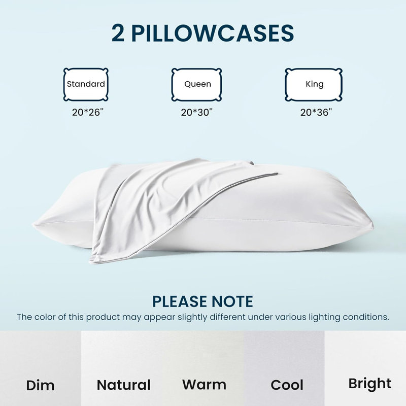 Ensemble de 2 taies d'oreiller rafraîchissantes SLEEP ZONE Nanotex Cooling, Blanc, Taies d'oreiller pour grand lit