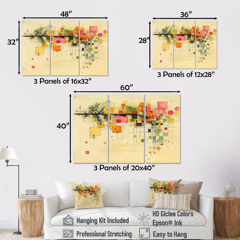 «Subtle Tree Realms Retro Colors» - ensemble d'art mural abstrait Mid-Century, Toile tendue, H 32 po x l 48 po x P 1 po