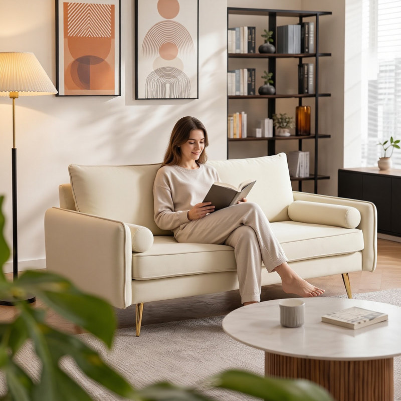Causeuse à accoudoirs arrondis 56 po Sofa, Beige