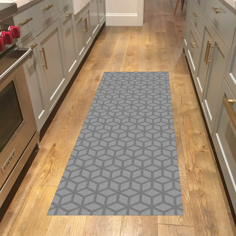 Un-Rug Cubics Rube Low Profile Kitchen Mat by Matterly, Rectangle 2' x 6', Dark Gray