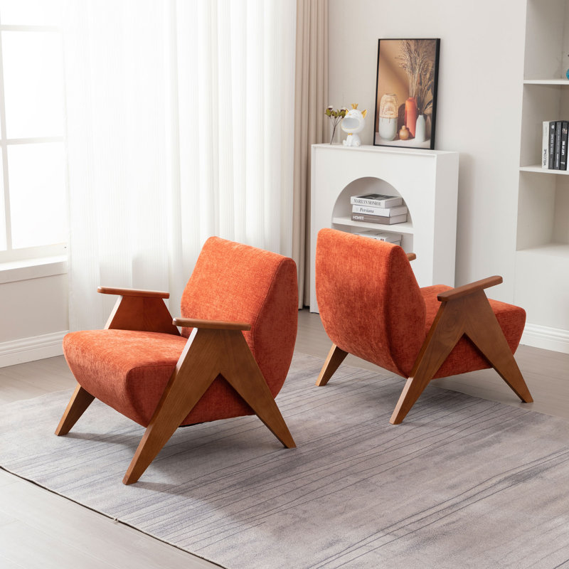 69.9Cm Wide Chenille Armchair, Orange Chenille