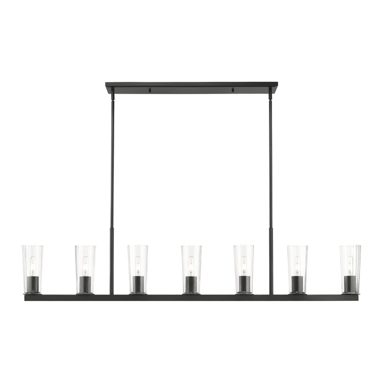 Matte Black 7-Light Linear Chandelier with Tapered Glass Shades