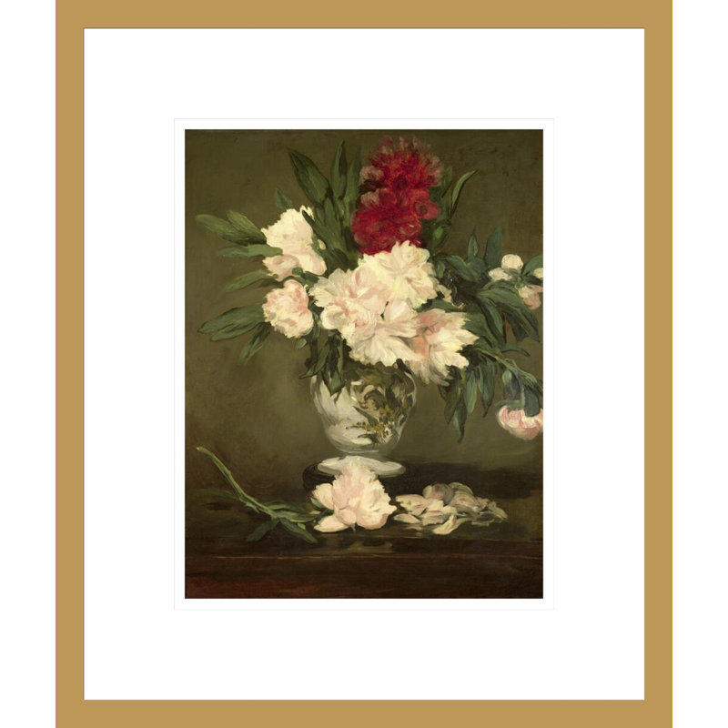 Vase de pivoines sur un petit piédestal par Edward Manet, impression giclée sur cadre, H 16,22 po x l 13,75 po