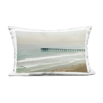 Distant Pier Beach Jetty Design by Rhonda Addison Outdoor Printed Pillow
