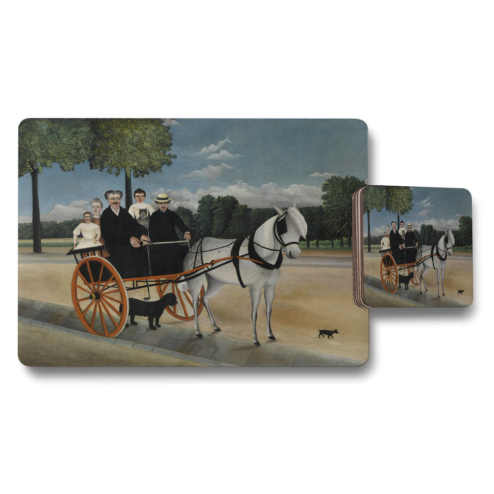 Vintage Horse And Carriage Theme Placemat And Coaster Set