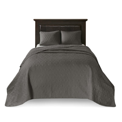 Reversible Dark Grey Bedspread For Queen Bed - Oversized Design Superior Draping, Pre-washed Cotton Fill Enhanced Comfort, Includes 2 Shams Combines Rich Quilting And Filling A Comfortable Bedroom