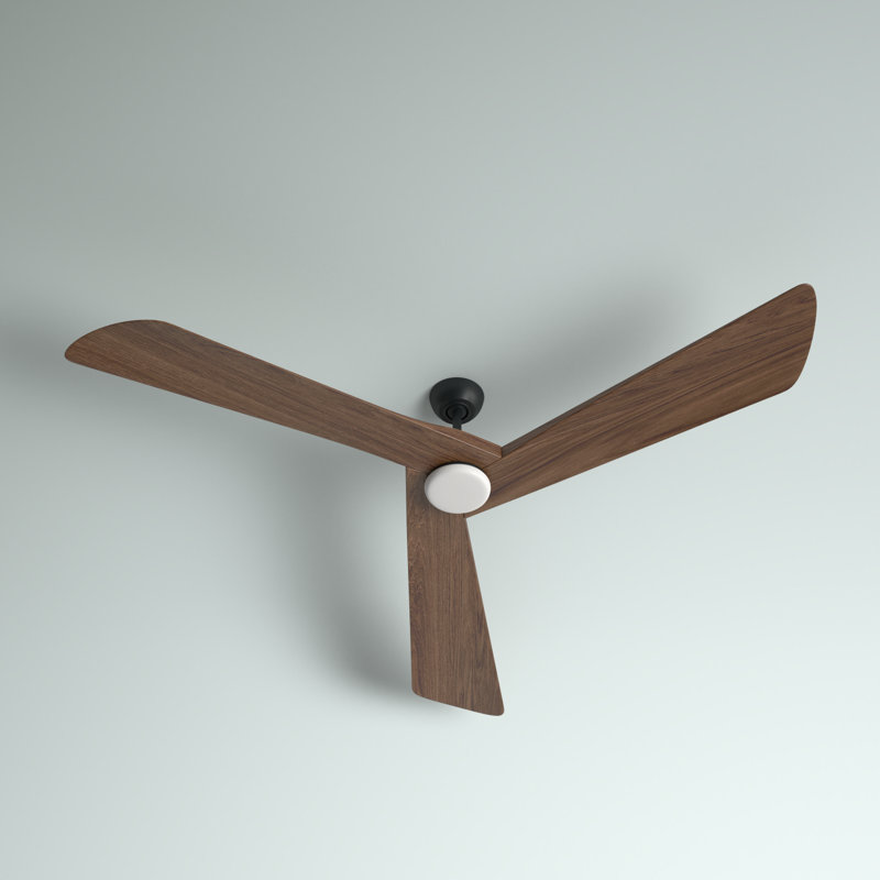 Ventilateur de plafond standard à DEL à 3 pales 80 po avec contrôle mural et ensemble d'éclairage inclus, Noir mat, Noyers
