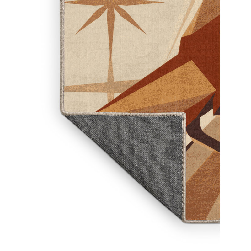Tapis moelleux moelleux de style Mid-Century Starburst beige Cuevas - reliure beige, 4 x 6