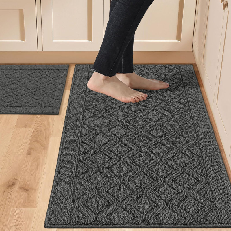 Ensemble de 2 tapis de cuisine lavables (20 po x 30 po + 20 po x 48 po), Gris