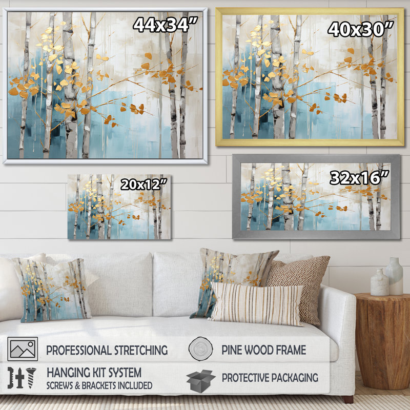 «Blue Zen and Blue Zen Moment Bamboo VII - Bamboo Wall Prints_106598, H 16 po x l 32 po x P 1 po, Cadre doré simple