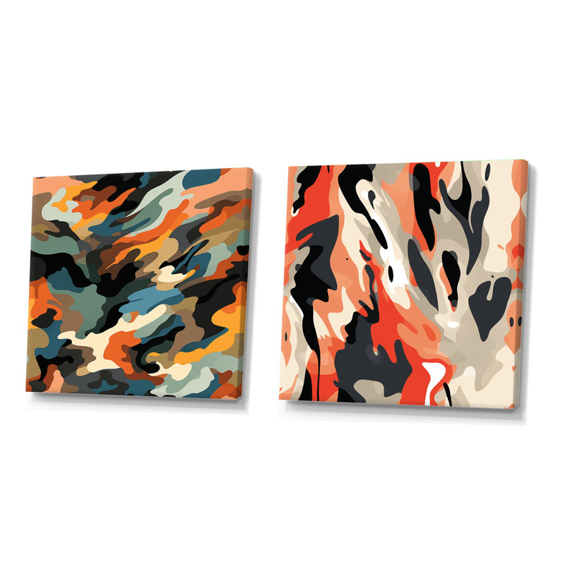Cortlen - Abstract Square Collage Set Of 2, 30" H x 61" W, Wrapped Canvas