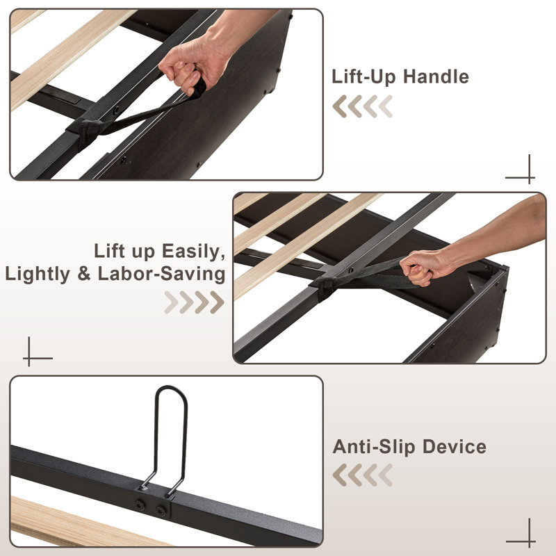 King Size Black MDF Lift Up Storage Bed Frame with Charging Station