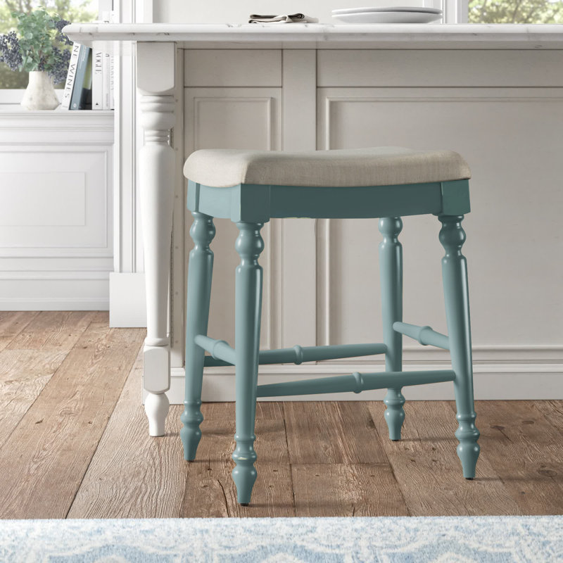 Marino Elegant Blue Wood Backless Counter Stool with Padded Seat