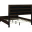Mobilier de chambre à coucher grand lit, ton noyer, tête de lit rembourrée en mousse confortable et tiroir de rangement