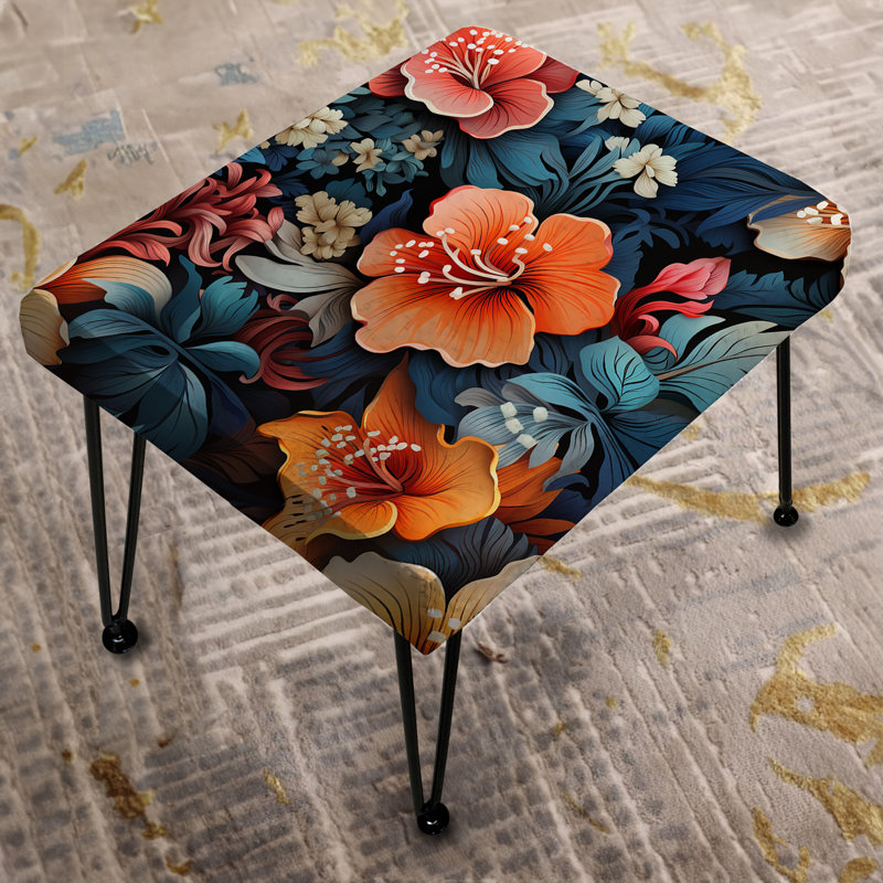 Exotic Orange Hibiscus Floral Paradise - Floral Rectangle Ottoman
