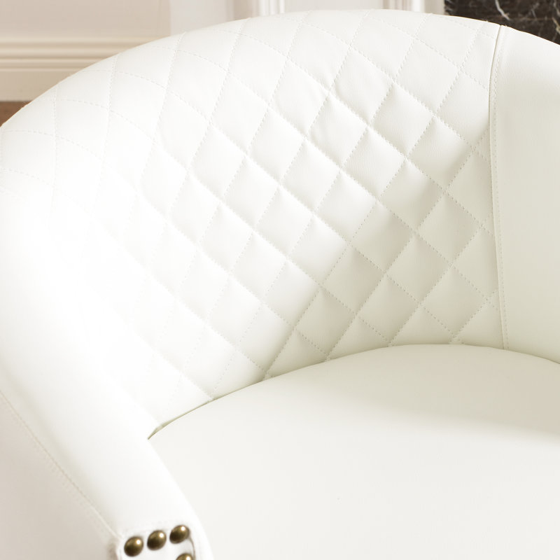 29 " Wide Tufted Faux Leather Small Barrel Bar Club Chair Set Of 2, White