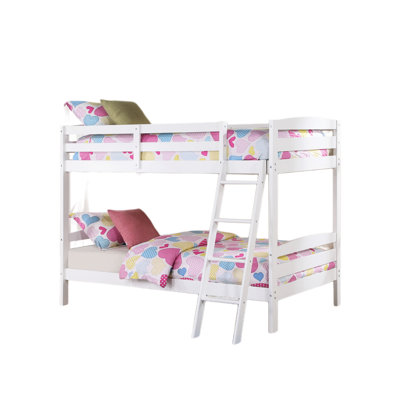 Solid Wood Transitional White Bunk Bed With Angled , Slat Design, And 2 Under Drawers For Bedroom Furniture Arrangement Planning Twin Over Bed, Finish, Style, Wood, Assembled Oval Nuts Decorating