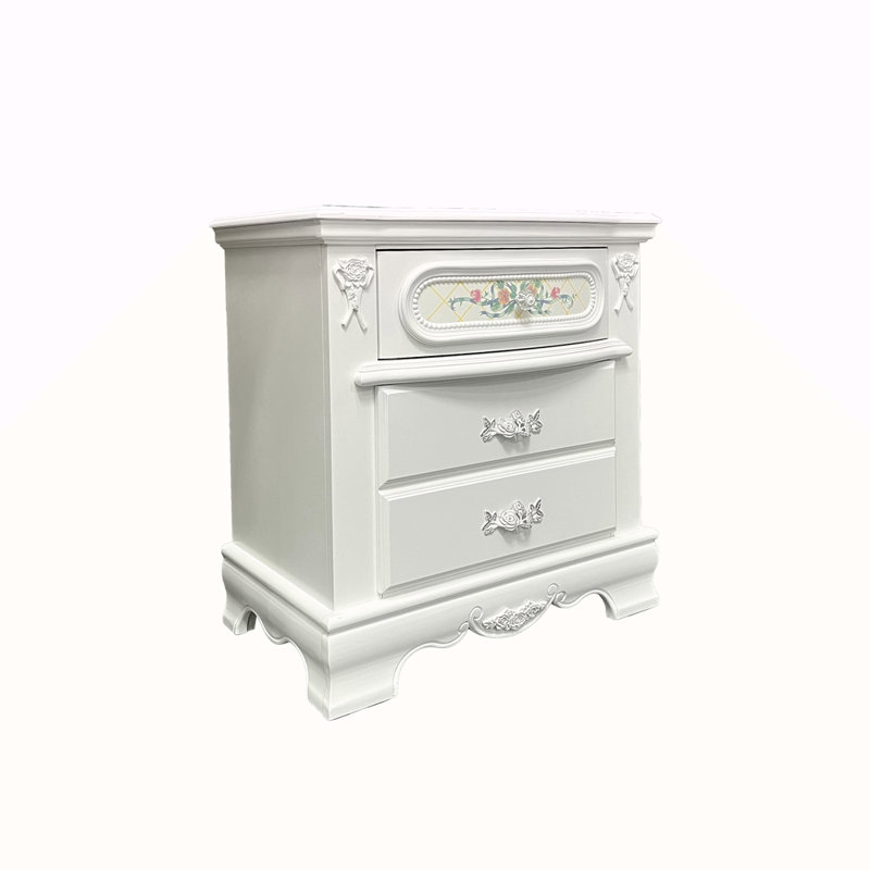 Table de chevet 2 tiroirs avec motifs floraux