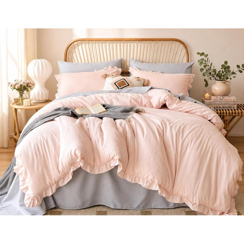 Ensemble d'édredon grand en microfibre, literie toutes saisons lavable avec 2 taies décoratives, Rosé