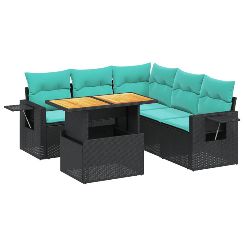  Ensemble de canapé de patio 6 pièces avec coussins en rotin de polyester, Noir, Vert