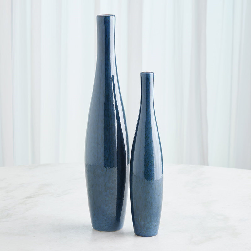 Boliche Vase-Dark -Short, Blue, Overall Height-  18.50"