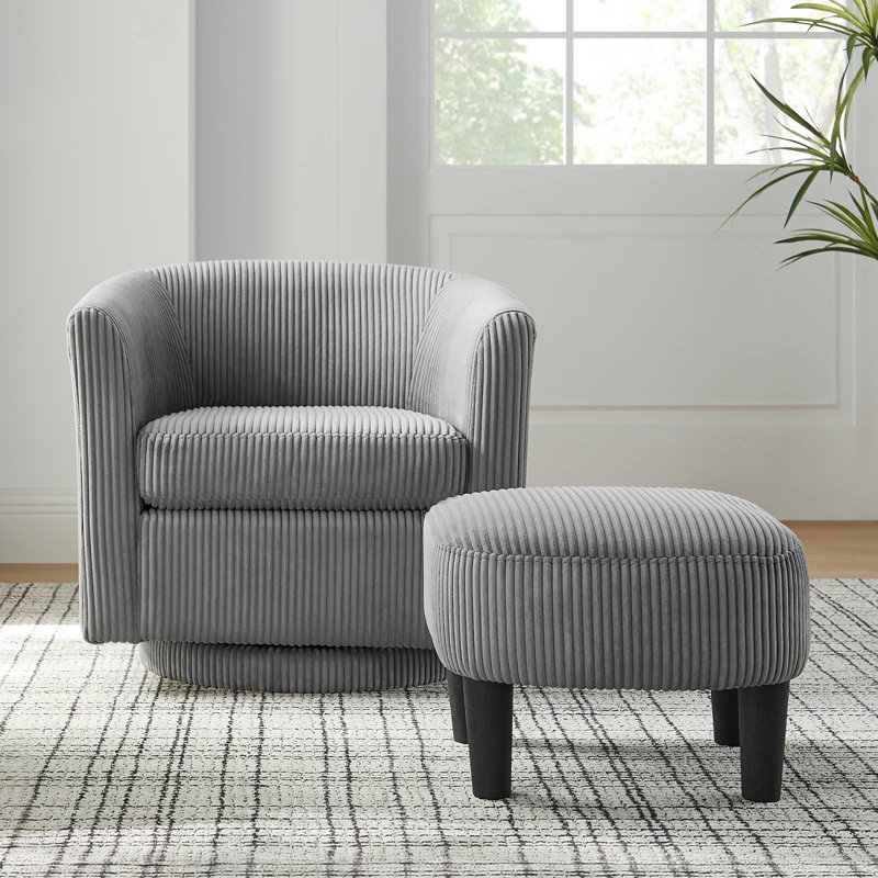 Chaise rembourrée avec repose-pieds, Velours côtelé gris