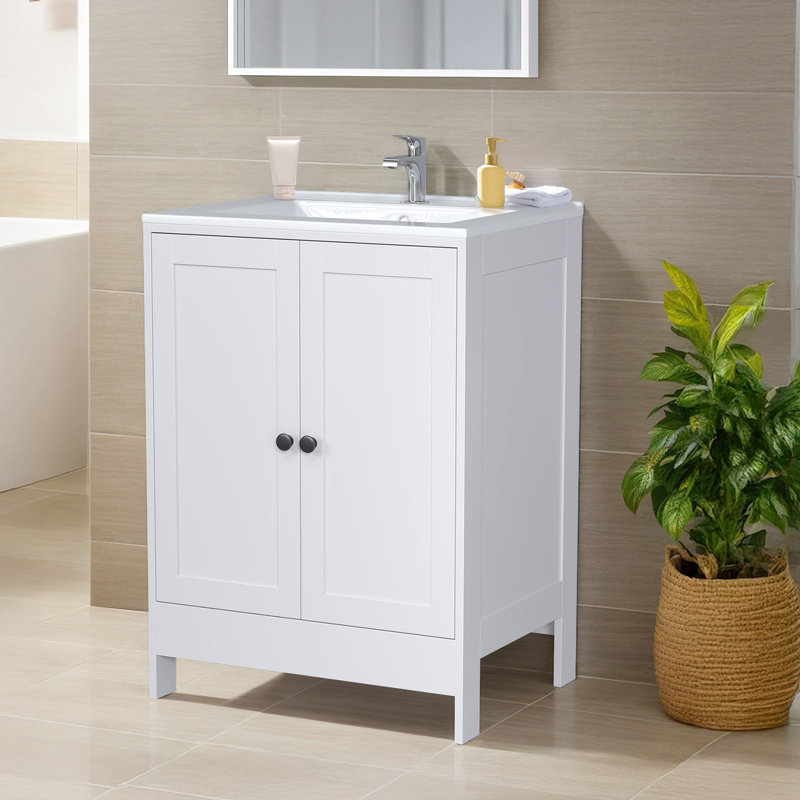 Meuble-lavabo blanc 24 po sans comptoir avec rangement à l'arrière