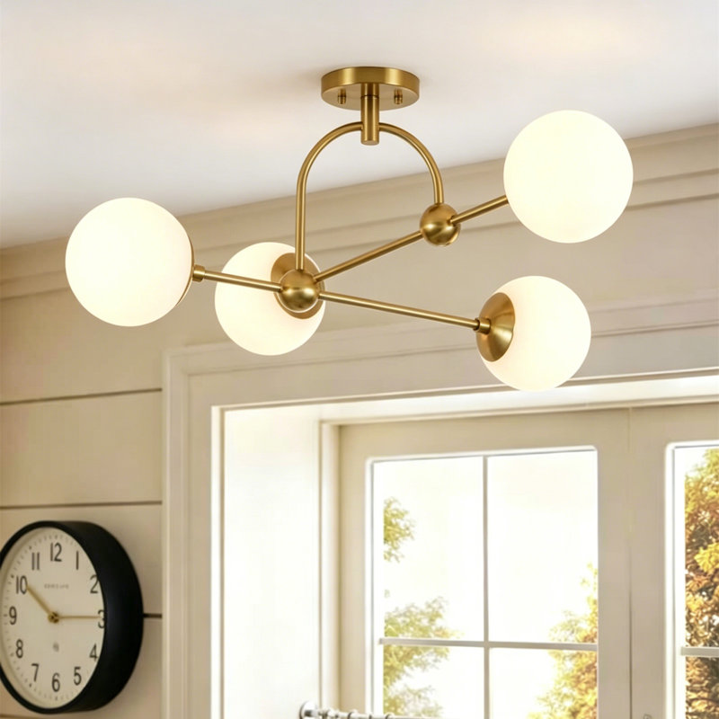 4-Light Iron Flush Mount Ceiling Light with Frosted Glass Globes