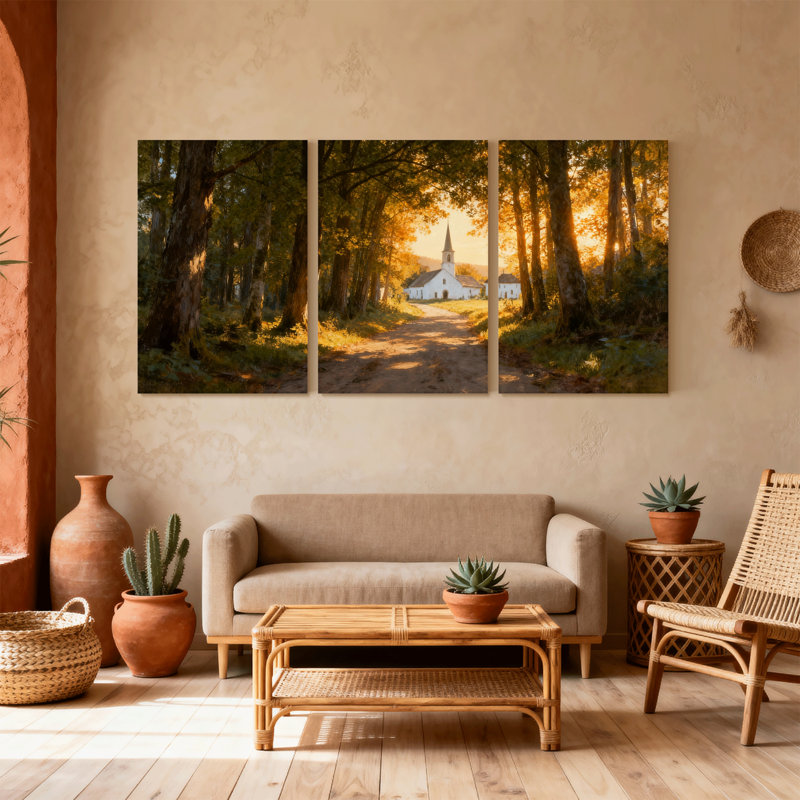 Scénario et paysages urbains, ensemble de 3 reproductions d'art sur toile, H 18 po x l 36 po
