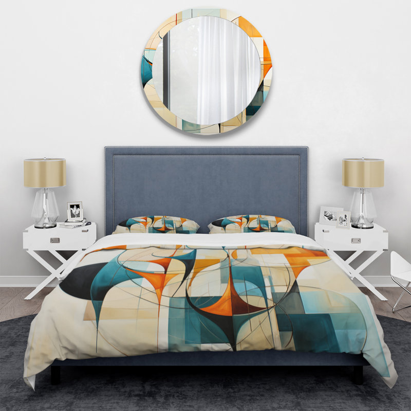 Ensemble de housse de couette orange et bleu Mid Century Harmony In Geometric I Bedding