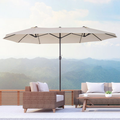 Très grand parasol d'extérieur à double face avec poignée à manivelle et bouches d'aération Outsunny pour terrasse, piscine, marché, vin rouge