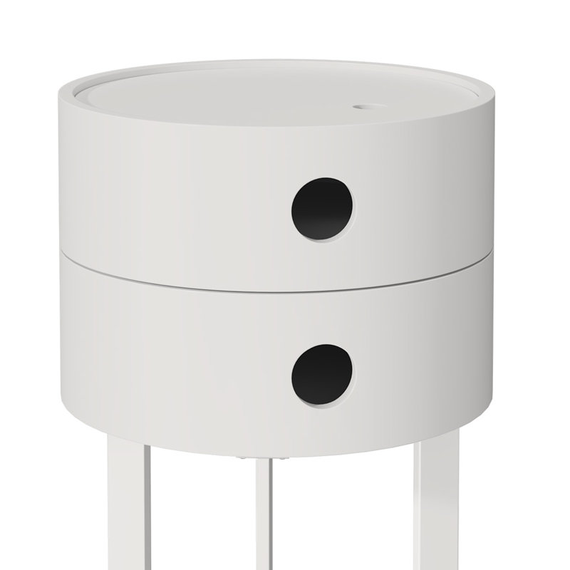 Table de bout ronde à 2 tiroirs, table de chevet rotative, blanc, Blanc