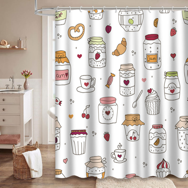 Rideau de douche avec 12 crochets Doodle, L 72 po x l 84 po