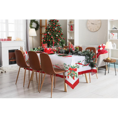 Large Christmas Tablecloth with Ribbons & Holly Print