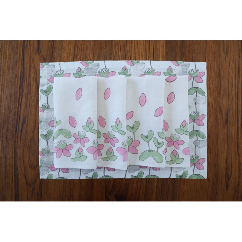 Lotus Pond Table Placemat 20x20 Inch, White;Pink;Green