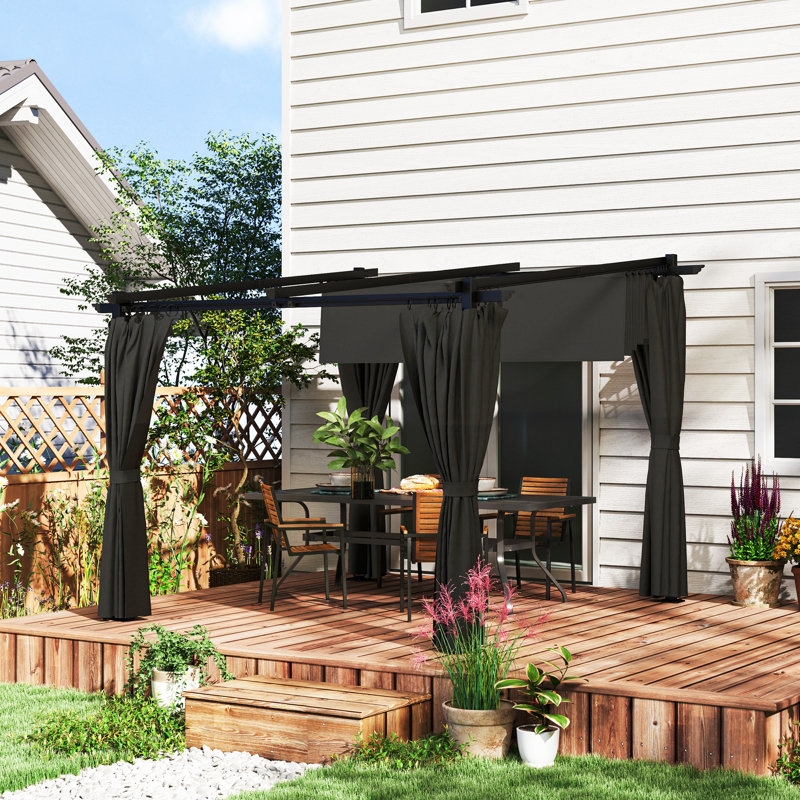 Pergola en métal 8 po x 8,5 po avec auvent rétractable et parois latérales, 90.6" H x 116.9" W x 116.1" D, Noir